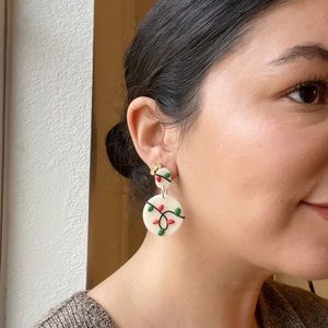 Red and Green Festive Holiday Christmas Light Dangle Earrings